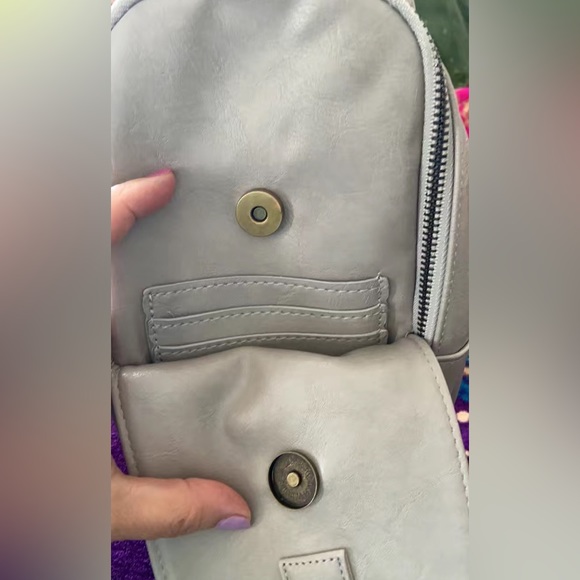 Gray Sling Crossbody Vegan Leather Bag - Picture 6 of 8